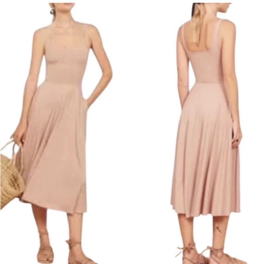 Reformation Rou Knit Blush M Midi Tank Dress Ballerina Swing Feminine Minimalist